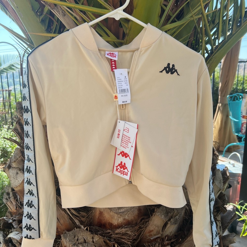 Cream Kappa athletic zip up jacket